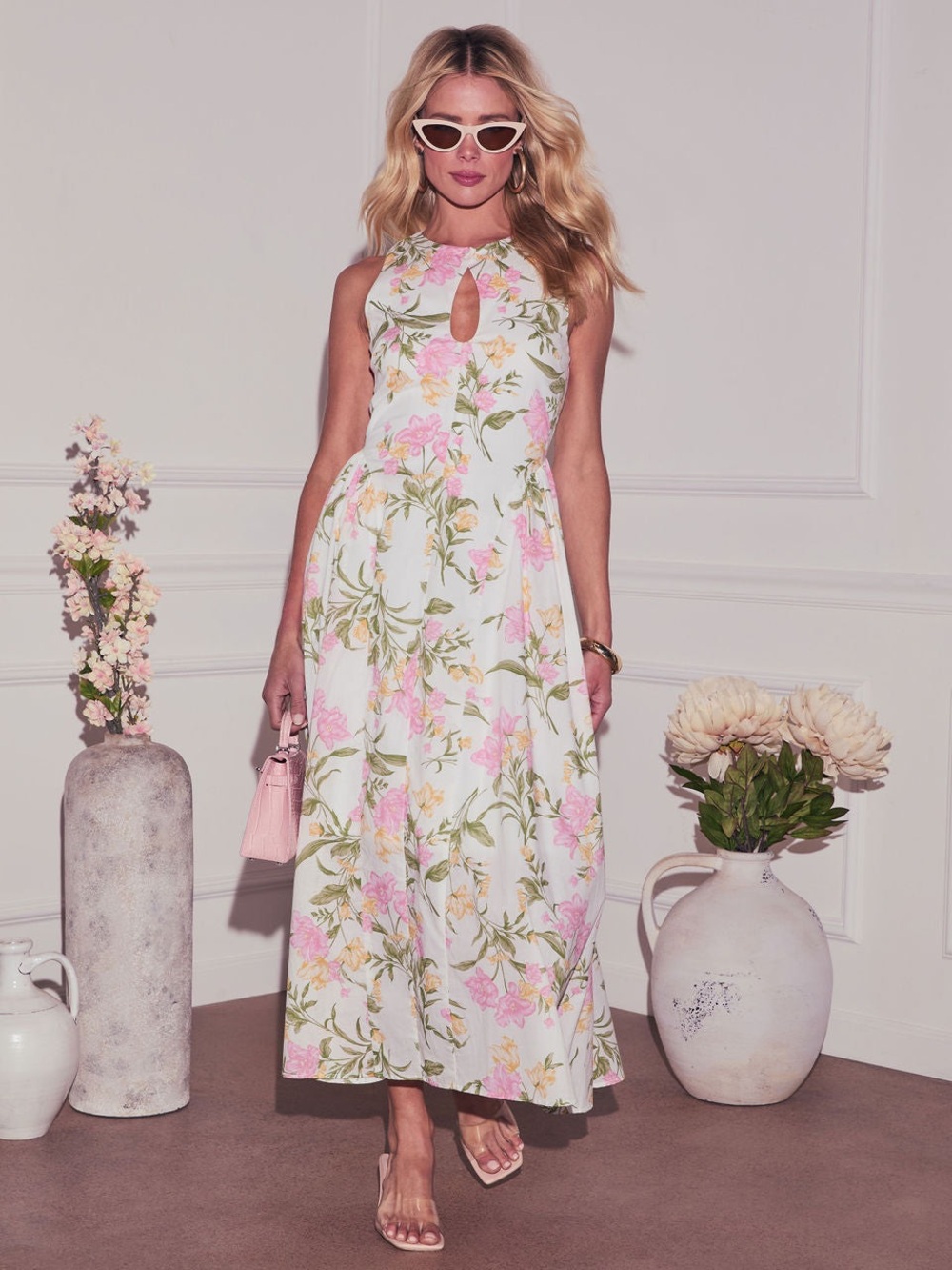 Vici Daija Floral Keyhole Sleeveless Maxi Dress - Pink Floral - Picture 5 of 6